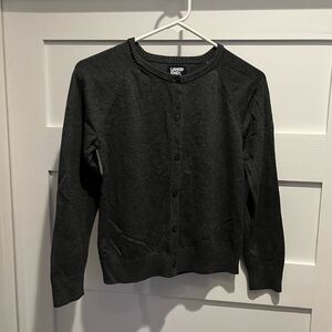 Lands End Girls Cotton Modal Cardigan Sweater Size Large (14) Coal Heather